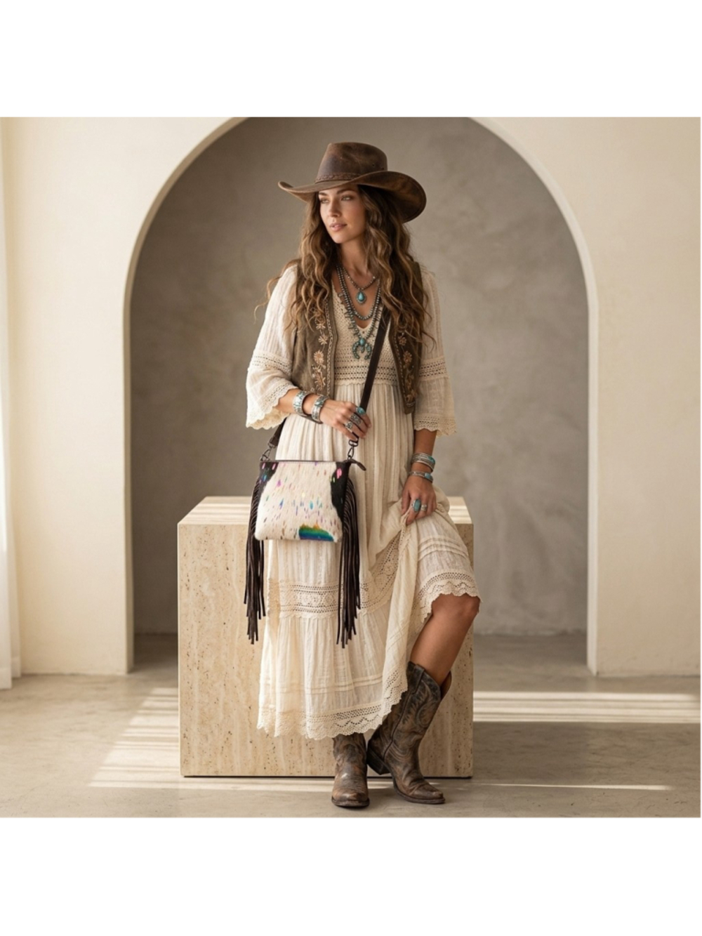 American Darling Cupcake Sprinkle Boho Cowhide Fringe Crossbody - Picture 1 of 5